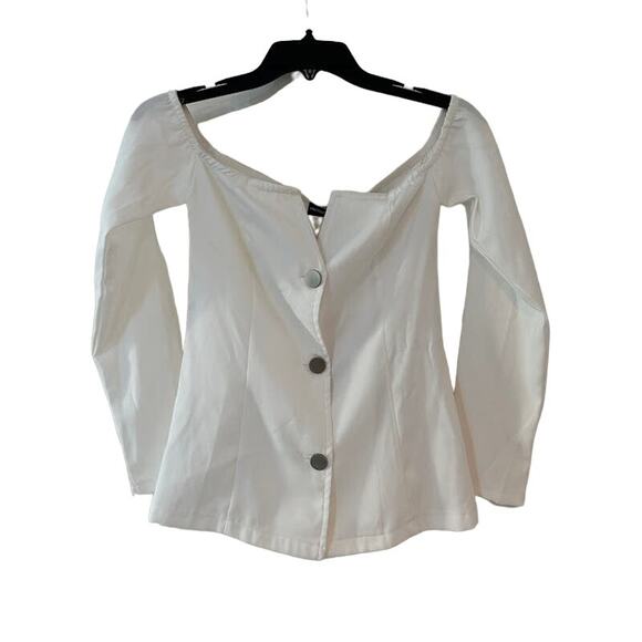 PrettyLittleThing NWT Woven Popper Bardot Corset Long Sleeve Top White Size 2 - Picture 2 of 10